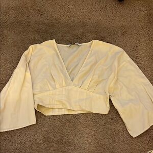 Cream Bell Sleeve Wrap Crop Blouse